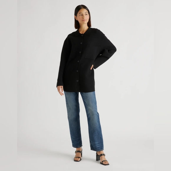 NEW Quinc Eco-Knit Milano Stitch Oversized Shirt Jacket Black Sz M - Picture 4 of 11